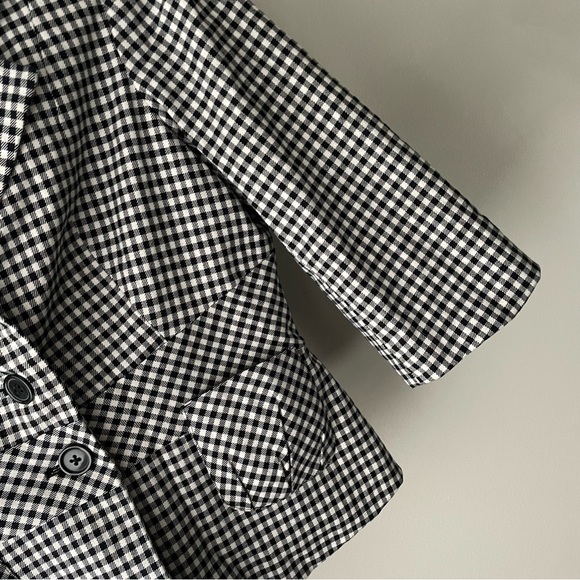 Y2K Vintage Smart Set Gingham Cropped Sleeve Blazer Black White Short Medium - Picture 4 of 9